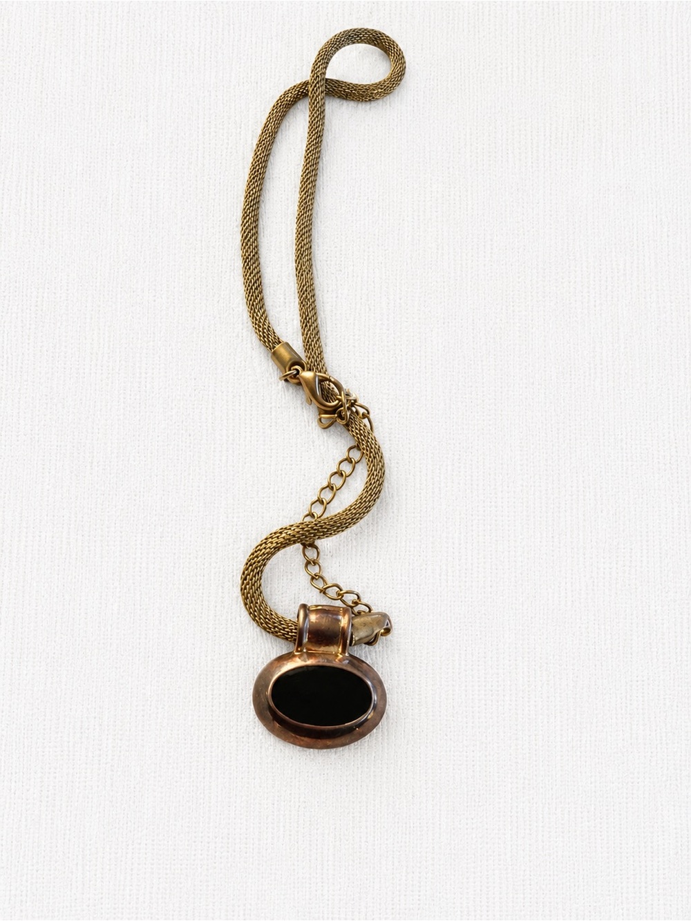 Gold-Tone Necklace with Black Oval Pendant
